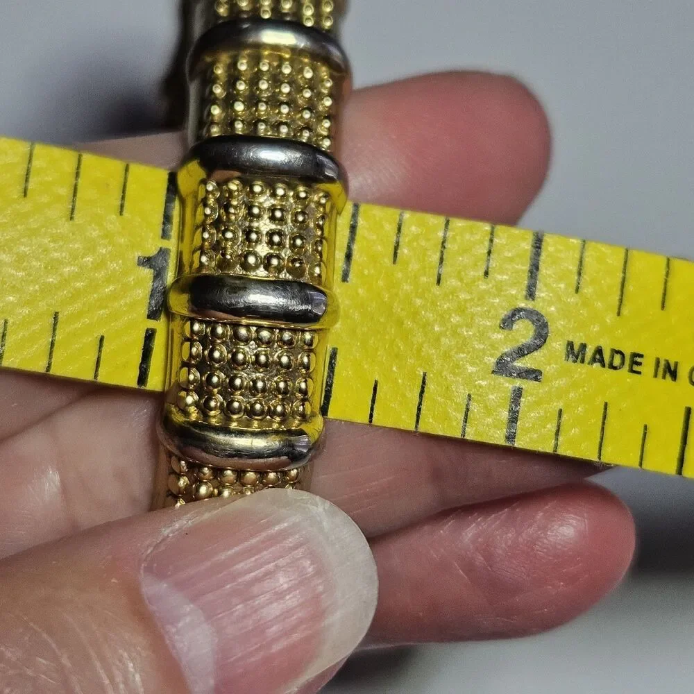 Cookie Lee Gold Tone Textured Hinge Bangle Bracelet Approx 7.5